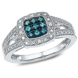 1/10 Carat (ctw I2-I3) Blue & White Diamond Ring in Sterling Silver